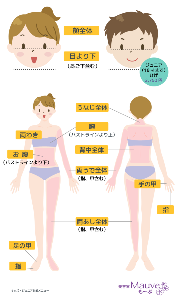 メニューキッズ・ジュニア脱毛なら美容室も～ぶ